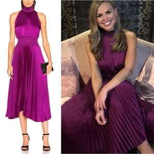 A.L.C. Renzo Pleated Purple High Neck Satin Midi Dress in Orchid Size 12